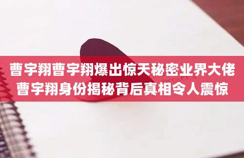 曹宇翔曹宇翔爆出惊天秘密业界大佬曹宇翔身份揭秘背后真相令人震惊
