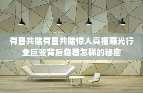 有目共睹有目共睹惊人真相曝光行业巨变背后藏着怎样的秘密