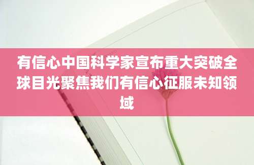有信心中国科学家宣布重大突破全球目光聚焦我们有信心征服未知领域