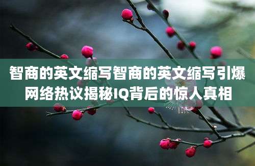 智商的英文缩写智商的英文缩写引爆网络热议揭秘IQ背后的惊人真相