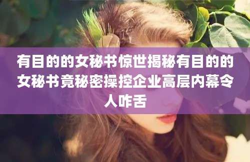 有目的的女秘书惊世揭秘有目的的女秘书竟秘密操控企业高层内幕令人咋舌