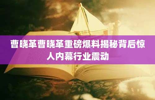曹晓革曹晓革重磅爆料揭秘背后惊人内幕行业震动