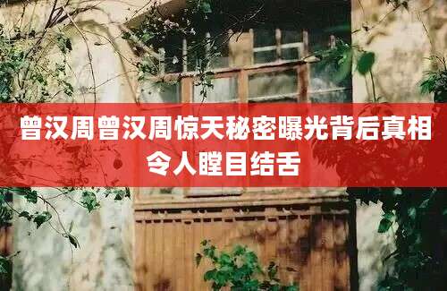 曾汉周曾汉周惊天秘密曝光背后真相令人瞠目结舌