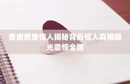 曹唐曹唐惊人揭秘背后惊人真相曝光震惊全国