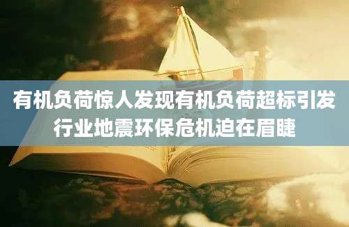 有机负荷惊人发现有机负荷超标引发行业地震环保危机迫在眉睫