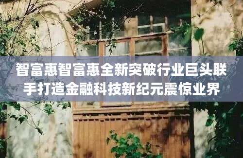智富惠智富惠全新突破行业巨头联手打造金融科技新纪元震惊业界